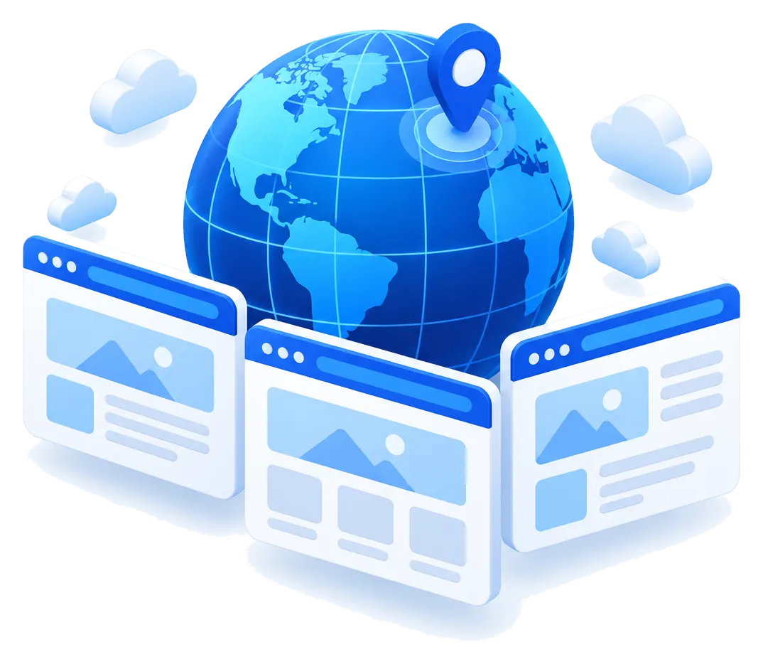 Wereldbol met websites en een markering op Nederland